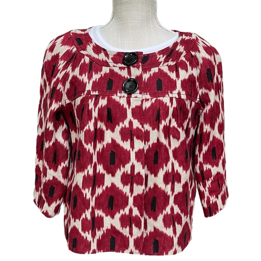 MICHAEL Michael Kors Burgundy Print 100% Linen Crop Jacket Size: P/M